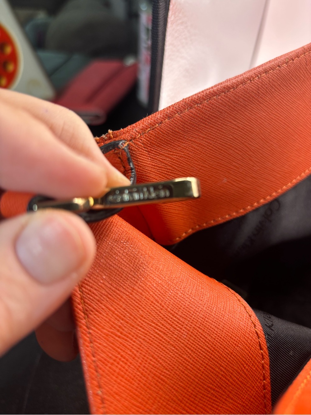 Calvin Klein Orange Saffiano Tote with Gold Logo - Picture 3 of 4